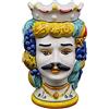 sicilia bedda - Teste di Moro SICILIANE in Ceramica di CALTAGIRONE - Realizzate a Mano - Altezza Centimetri 18 (Uomo, Corona Rossa)