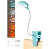 National Lighting Lampada LED dimmerabile a clip, 4,5 W, touch control, con collo flessibile e morsetto forte, 5 colori e livelli di luminosità, lampada da scrivania ricaricabile tramite USB, blu
