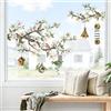 Supzone Adesivi Finestra Vetrofanie Fiori Uccello Decorazioni Primavera e Estate, Decorazioni per Vetri Anti-Uccelli Adesivi Statici per Finestre