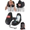 FLOWZOOM AIR Cuscino da viaggio gonfiabile con cappuccio Nero, Taglia L | Forma di H, 5 posizioni, rigidità regolabile, 260 g, fodera lavabile, tappi per le orecchie, aereo, auto e autobus