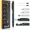 Penriter Penna Multifunzione 9 in 1, Penna con Livella, Scala, Cacciavite (piatta e incrociata), Apribottiglie, Penne Touch Screen e Luce LED, Gadget Utili, Idee Regalo Natale Anniversario Uomo