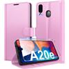 Eirltiy Cover per Samsung Galaxy A20e Portafoglio Pelle PU Premium, Custodia Scomparti Carte Antiurto Protettiva Case con 1 Vetro Temperato, Rosa