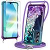 WQRTYJK Cover per Samsung Galaxy A26 con Cordino Glitter, Blu/Viola | Pellicola Protettiva Vetro, Regolabile e Rimovibile, Brillantini Liquido, Custodia, Protezione Trasparente, Antiurto Case
