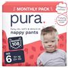 Pura Mutandina Eco Taglia 6 (15kg+), 6 x 18 (108 Totali), Usa e Getta per Pelli Sensibili e Inclini alle Allergie, Ipoallergenici