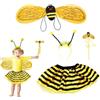 dinghaole Costume da ape, set di 4 pezzi per travestimento, ali da ape, bacchetta magica, fascia e gonna, per feste di carnevale, Halloween, cosplay (2-5 anni)