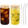 CheurYae Bicchieri da birra a forma di lattina in bambù con cannucce, 500 ml, bicchieri da birra trasparenti per frullati, birra, cola, succhi di frutta, soda, cocktail, latte (2)