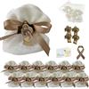 Doni Bomboniere Set Battesimo 12 Sacchettini in Bianco con Applicazione Oro e Legnetto Sacra Famiglia Bustine Confetti Bigliettini Personalizzabili Confettata Comunione Bimbo Bimba Fai da Te