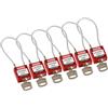 Brady Lucchetto con Cavo Compatto Confezione da 6 - Lucchetto di Sicurezza Lockout Tagout - Chiavi Uguali - 32mm x 35mm x 16mm - Lunghezza del Cavo 200mm, Rosso