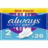 Always Ultra Asciugamani Igienici, Misura 2, Lungo, 26 Asciugamani Con Alette, Flusso Moderato Giorno, Massimo Comfort, Super Assorbenti e Ultra Sottile