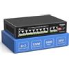 VIMIN Switch Gigabit Poe a 10 Porte con 8 Porte Poe, Switch di Rete Poe a 8 Porte Non Gestito 10/100/1000Mbps con 2 Porte Uplink, AI Watchdog, VLAN, Estensione 250m, Supporta IEEE802.3af/at