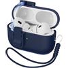 R-fun Custodia per Airpods Pro 2, in silicone liquido, con meccanismo automatico pop-up, resistente agli urti, morbida, con cinturino e kit di pulizia, illuminazione LED frontale, A-blu notte