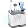 toprance Portaspazzolino effetto marmo rimovibile portaspazzolino elettrico con vassoio antigoccia, organizer con 4 scomparti per organizer da bagno, facile da pulire