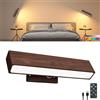 DetarZinLED Bois Applique Murale Sans Fil Rechargeable Noyer Noir | LED Dimmerabile con Telecomando e Touch, 360° Ruotare, Magnetica/Adesiva, 3 Temperature & RGB per Camera, Soggiorno