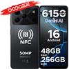 DOOGEE Note56 Plus - Smartphone Android 16 con Gemini AI, schermo da 6.56", batteria da 6150mAh, 48GB di RAM (6+42), 256GB di memoria, supporta Google Pay e NFC