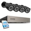 ZOSI 1080p Kit Telecamere Videosorveglianza Cablato, 8CH H.265+ 1TB DVR con 4x Telecamera per Esterno ed Interno, IR Visione notturna da 80 piedi, Accesso Remoto, Registrazione 24/7