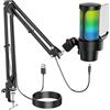 Anykuu Microfono Gaming RGB Microfono PC USB Plug & Play Kit per PC/MAC/PS4/PS5 Microfono a Condensatore con Filtro Anti-Pop e Supporto Antiurto Tocco Muto per Streaming Podcast Studio