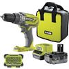 Ryobi R18PD3-140SA Trapano a Percussione 18V ONE+ con Batteria 4.0 Ah, Caricabatterie, Set 31 Inserti e Borsa, Mandrino 13 mm, 50 Nm, 2 Velocità