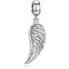 Fantasticharm Ciondolo a forma di ala di angelo custode, argento sterling 925, ciondolo a goccia con lavorazione piumata, adatto per braccialetti con charm di marche europee