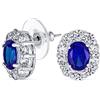 Bling Jewelry Orecchini a Lobo con Zirconia Cubica Blu Ovale da 1 CT AAA Stile Vintage Classico con Corona e Halo per Donna, Simil Zaffiro in Ottone Placcato Argento.