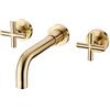 TRUSTMI Miscelatore lavello TRUSTMI in oro spazzolato, montaggio a parete, 2 maniglie, rubinetto da bagno in ottone
