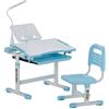 VEVOR Set Scrivania e Sedia da Lavoro per Bambini, Tavolo da Lavoro e Sedia per Bambini con Lampada da Tavolo, Piano Scrivania Inclinato da 0 a 40° Altezza Regolabile, per Camera da Letto Studio, Blu