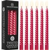 DECO EXPRESS Candele Lunghe Spirale, Set da 6 Candele Antigoccia Contorte, Lunga Durata, Non Profumato per Decorazione Casa, San Valentino, Festa della Mamma (Metallizzato Rosso, Set da 6)
