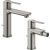 SET MISCELATORI GROHE LINEARE LAVABO E BIDET TAGLIA S SATINATO SUPER STEEL