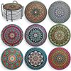 Decopom Set di 8 sottobicchieri con motivo mandala, in ceramica, stile bohémien, assorbenti, con base in sughero e supporto nero, sottobicchieri per tavolino da caffè, appartamento, bar, tazze in legno,