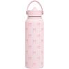 FILOEEX Borraccia termica con fiocco rosa, con cannuccia, in acciaio inox, a prova di perdite, per donne e ragazze, regalo per scuola, palestra, viaggi, 800 ml