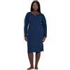 Ulla Popken Nachthemd, Hohlsaum, Wellenkanten, Langarm Camicia da Notte, Blu Notte, 46-48