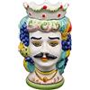 sicilia bedda - Teste di Moro SICILIANE in Ceramica di CALTAGIRONE - Realizzate a Mano - Altezza Centimetri 18 (Uomo, Corona Verde)