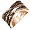 Bling Jewelry Anello a fascia con dichiarazione incrociata a due toni marrone caffè pavé AAA CZ per donne in ottone placcato oro rosa.