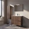 Parama Mobile bagno a terra cannettato 90 cm rovere scuro 2 cassetti con lavabo in ceramica, piedini nero opaco | Fuji