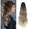 Dcbaboo Coda di Cavallo Extension Ricci Coda Capelli Extension con Pinza 45cm Posticci per Capelli Mossi Coda Finta Sintetici Lunghi Naturali Ponytail, Ombré Castano misto Biondo platino