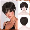 Sofeiyan Parrucca Corta Taglio Pixie,Parrucche da Donna Resistenti al Calore e Naturali con Frangia,Parrucca in Capelli Sintetici Marrone da 23 cm,Uso Quotidiano e le Feste