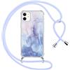 ZhuoFan Custodia con Cordino per iPhone 11 6,1, Trasparente Aesthetic Disegni Marmo Cover con Collana, Morbido Telaio in Silicone TPU + Rigido PC Bumper Antiurto Case con Laccio, 07