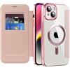 IMEIKONST Cover Magnetica per iPhone 14 Plus con Slot per Carte, [Compatibile con MagSafe] [Blocco RFID] Custodia Portafoglio Flip Antiurto Trasparente Case per iPhone 14 Plus. Rosa JDCX