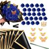 KHDULQ Fiore Artificiali 24 Pezzi Rose Glitterate con Carta da Regalo e Corona Bouquet di Rose Artificiali per San Valentino Matrimoni Regali di Compleanno Anniversari (Blu)