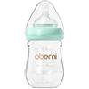 Oberni Biberon in vetro anti-coliche con tettarella in silicone simile al seno a flusso lento, 150 ml, 0+ mesi, collo largo, blu/1 confezione