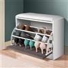 BAKAJI Scarpiera Panca 1 Anta Tripla Profondita con Seduta in Eco Pelle Grigio 60x30x48