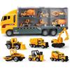 BAKAJI Camion Bisarca con 6 Veicoli Lavoro Giocattolo Bambini con Muletto Gru Bulldozer