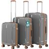 PROVITERA Set 3 Valigie in ABS Rigide Grigio 90-59-38L Ruote Easy Roll Manico Telescopico