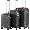 PROVITERA Set 3 Valigie in ABS Rigide Nero 90-59-38L Ruote Easy Roll e Manico Telescopico