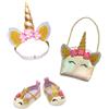 Heless 231 - Accessori per Bambole con Design Unicorno Glitterato, Set di 3 Pezzi con Ballerine, Borsa e Cerchietto per Bambole e Peluche di Dimensioni 35-45 cm