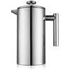 MaxMiuly Caffettiera French Press 1,5 litri in acciaio inox, a doppia parete, isolata, caffettiera francese con 2 setacci extra, argento, 1500 ml
