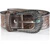 Angus Stoke Cintura western in pelle di bufalo - Cintura in pelle realizzata a mano Julius per uomo e donna con fibbia in metallo, design western in vera pelle piena, goffrata a mano, marrone