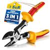 S&R Pinza Elettricista Diagonale Isolata 220 mm VDE 1000V - Pinza Taglio Laterale Combinata 3 in 1 con Spelatura e Crimpatura - Tronchesi per Cavi Professionale in Acciaio 60CrV