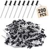 Spetsbst Rivet Tool - Set di 200 rivetti ciechi in alluminio, 4 x 10 mm, testa grande, colore nero, rivetti ciechi