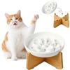 PTOBER Ciotola Anti Ingozzamento Gatto Rialzata - Ciotola in Melamina con Supporto in Bambù Antiscivolo - Scodella per Alimentazione Lenta per Gatti e Cani Piccoli - Bianco