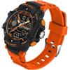 findtime Orologi per uomo e ragazzo, analogico, digitale, al quarzo, arancione, con allarme/cronometro, due fusi orari/LED 5 ATM, impermeabili, per uomini, Colore: arancione., cinghia